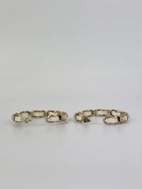AB2674 White Woven Lambskin Gold Faux Pearl Chain Hoop Earrings