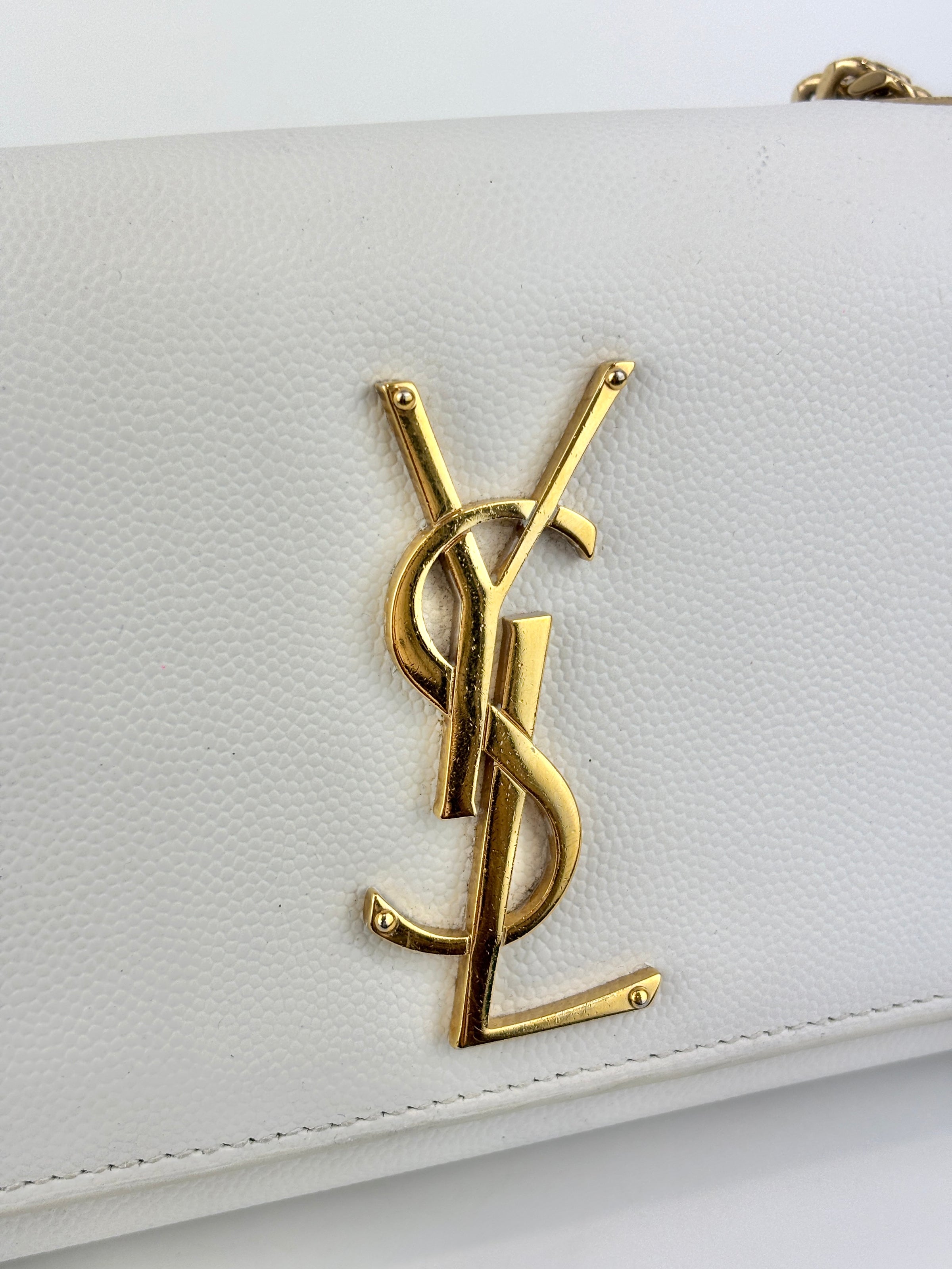 Small Kate White Grain De Poudre Embossed Leather GHW