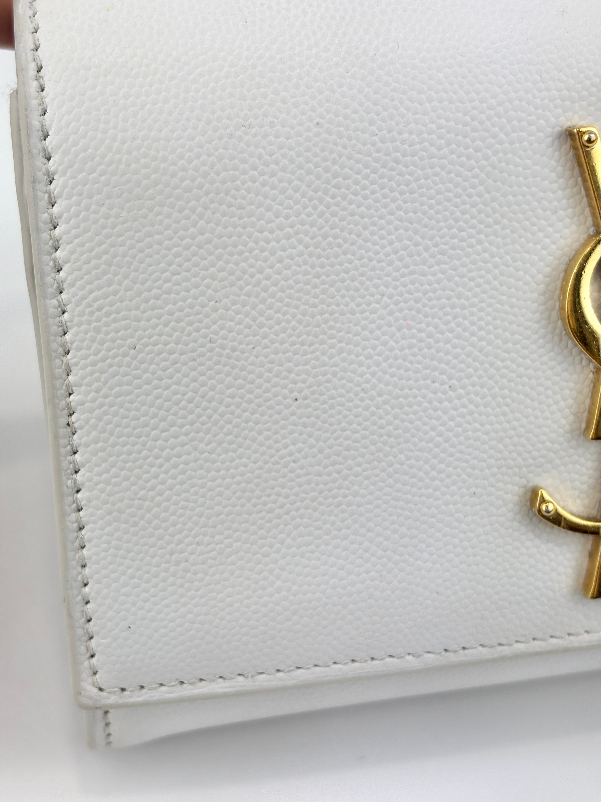 Small Kate White Grain De Poudre Embossed Leather GHW