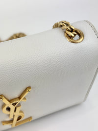 Small Kate White Grain De Poudre Embossed Leather GHW