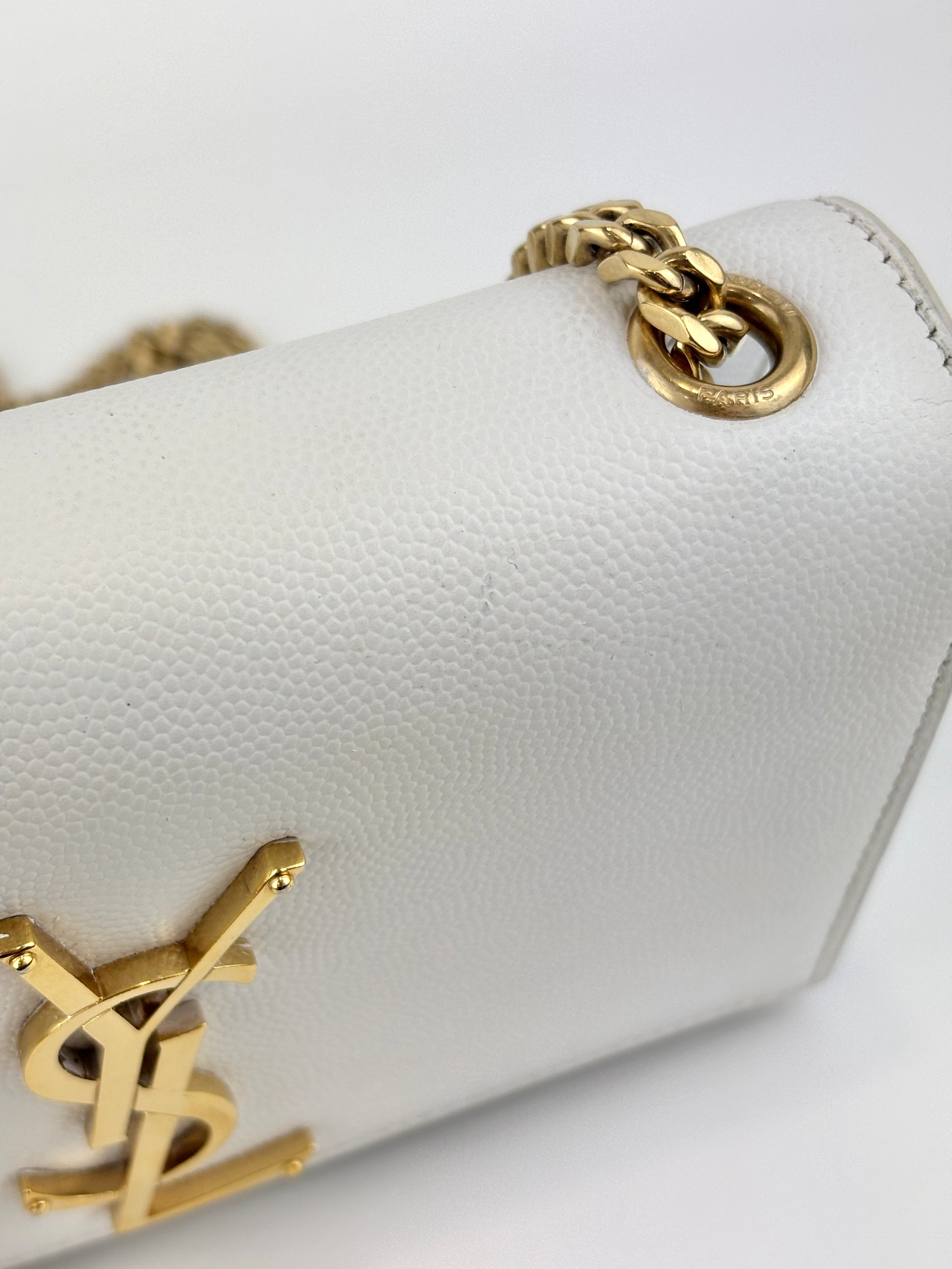 Small Kate White Grain De Poudre Embossed Leather GHW