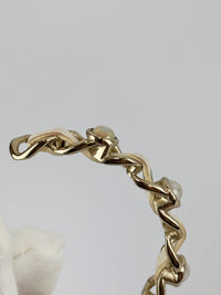 AB2674 White Woven Lambskin Gold Faux Pearl Chain Hoop Earrings