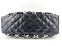 11P A50373 Black Crinkled Patent Camera Bag with Giant Stitch Details SHW - Glampot