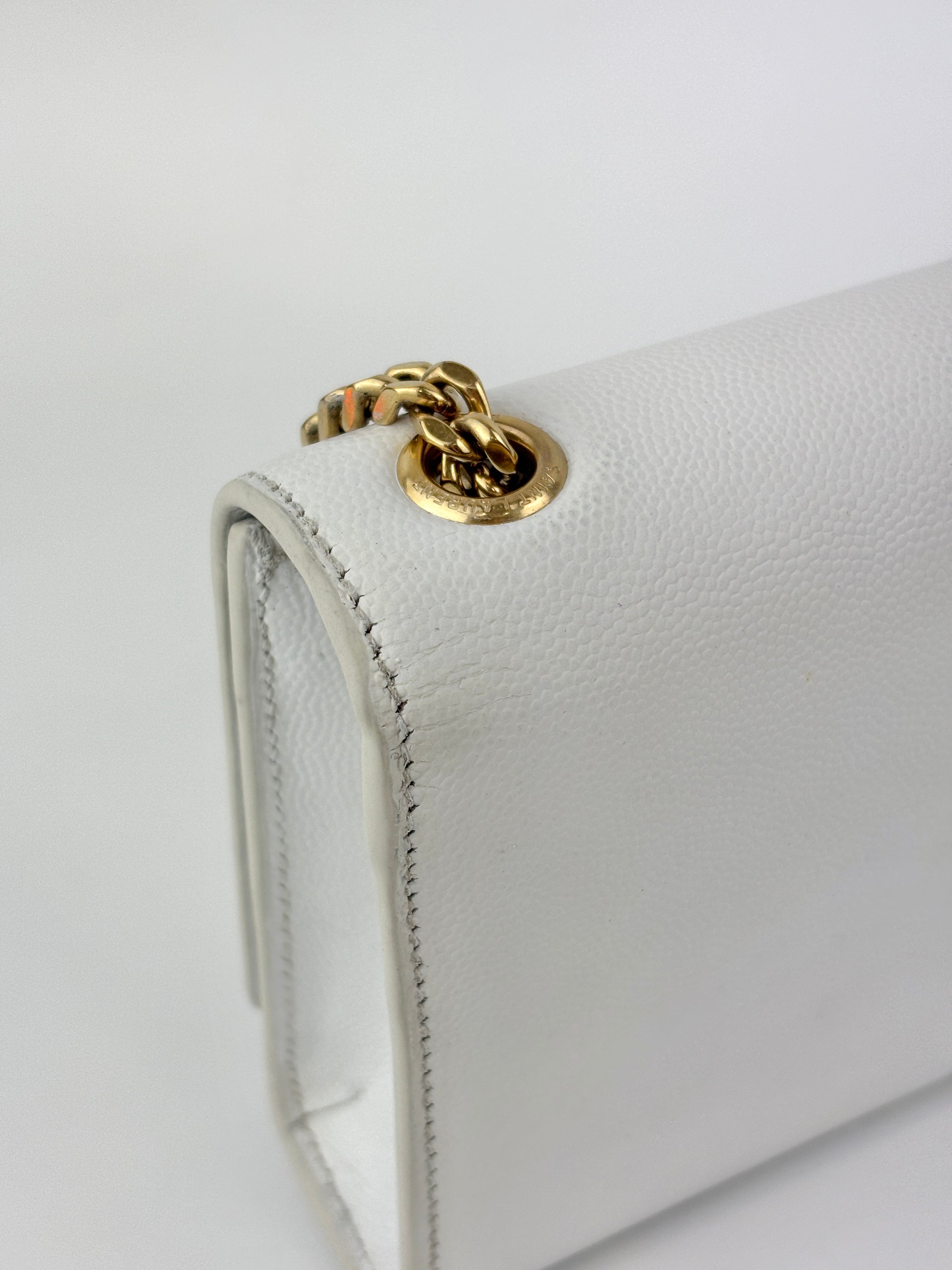 Small Kate White Grain De Poudre Embossed Leather GHW