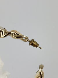 AB2674 White Woven Lambskin Gold Faux Pearl Chain Hoop Earrings