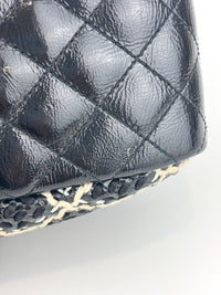 11P A50373 Black Crinkled Patent Camera Bag with Giant Stitch Details SHW - Glampot