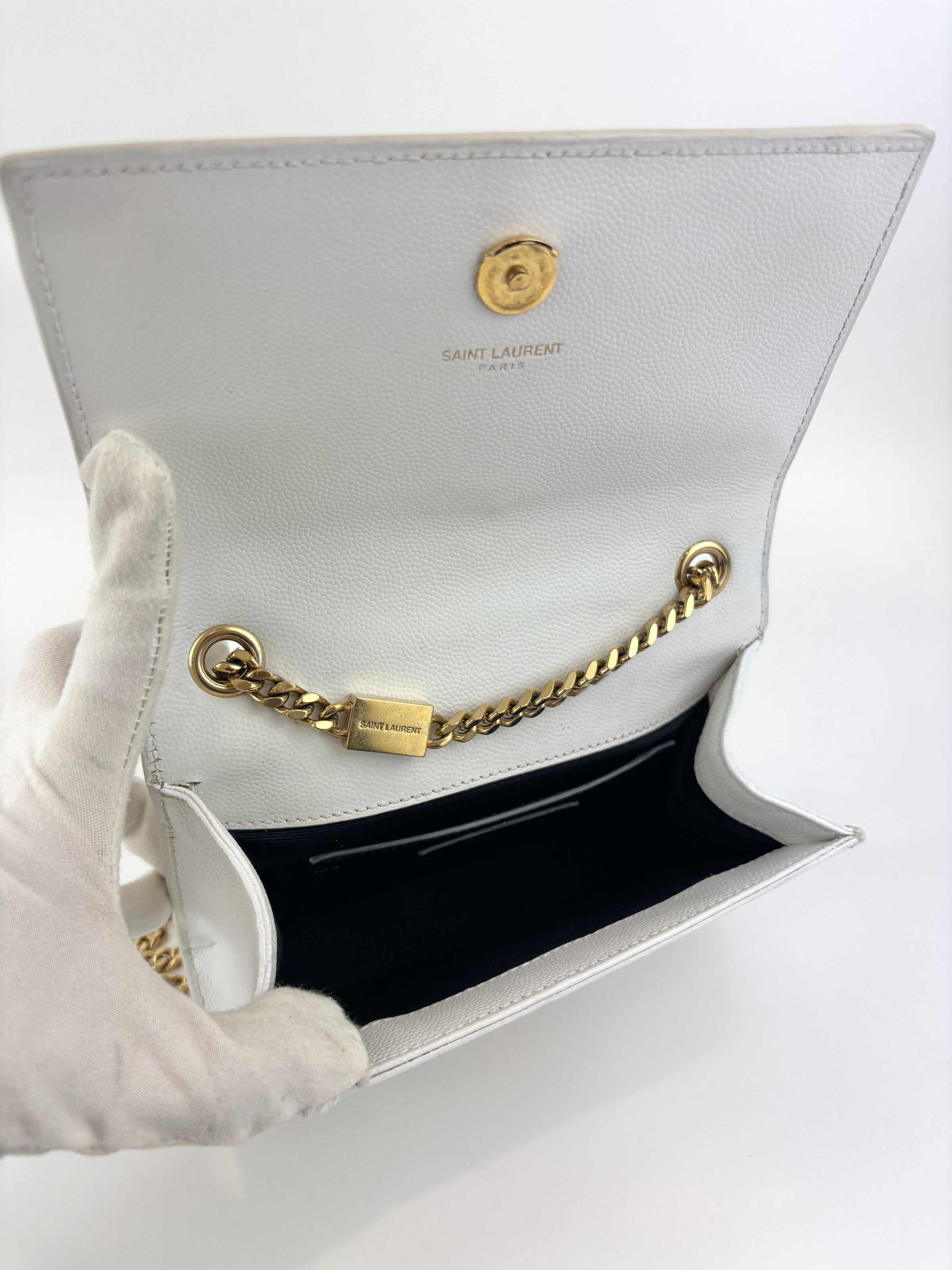 Small Kate White Grain De Poudre Embossed Leather GHW