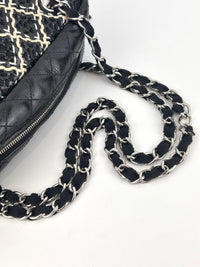 11P A50373 Black Crinkled Patent Camera Bag with Giant Stitch Details SHW - Glampot
