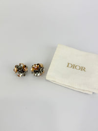Silver & Gold Tone Rhinestone Tribal Flower Petals Earrings