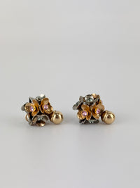 Silver & Gold Tone Rhinestone Tribal Flower Petals Earrings