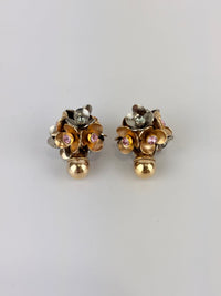 Silver & Gold Tone Rhinestone Tribal Flower Petals Earrings