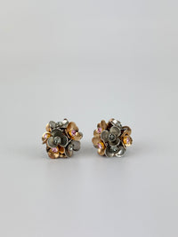 Silver & Gold Tone Rhinestone Tribal Flower Petals Earrings
