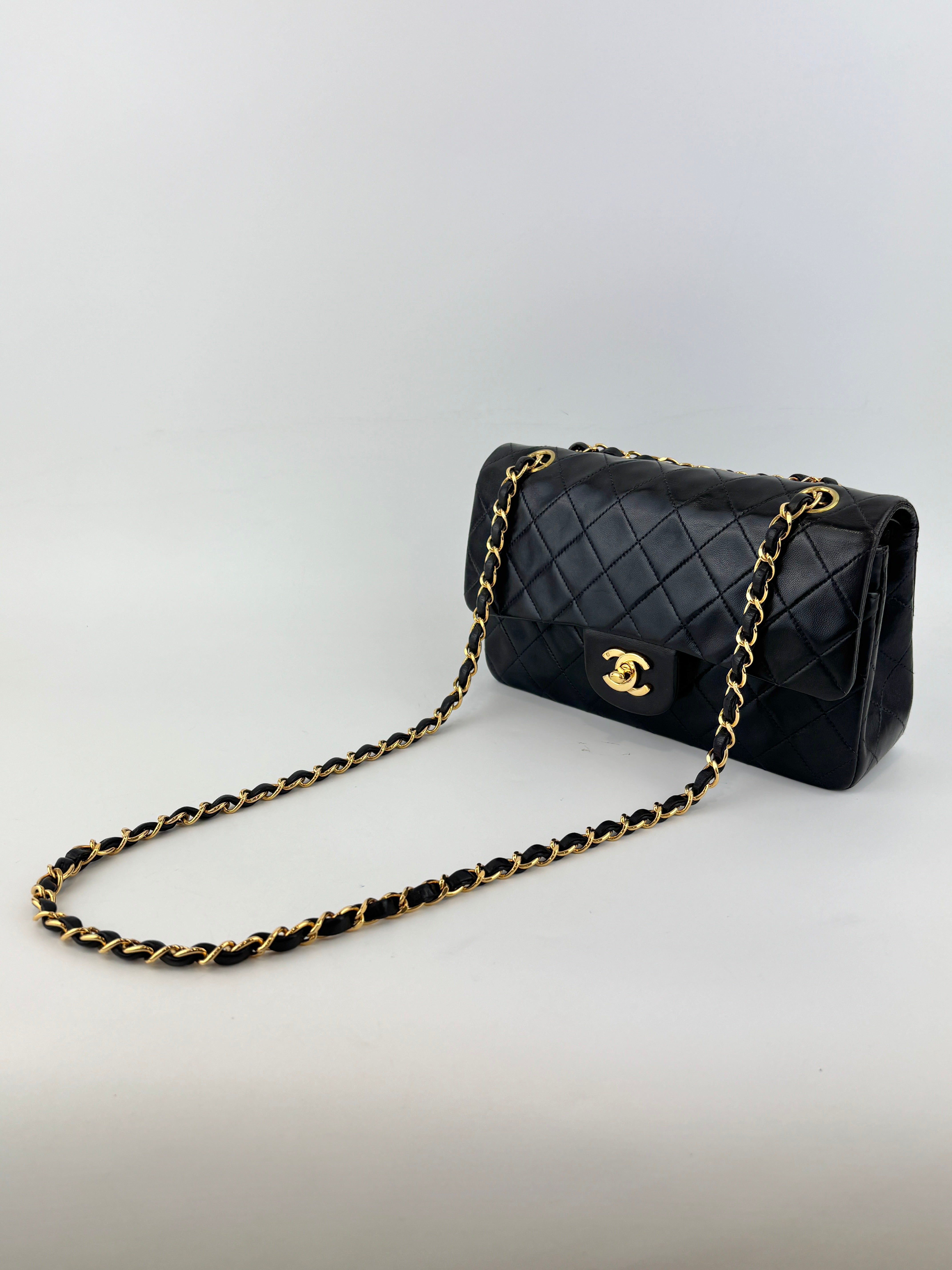 Chanel Vintage Small Flap Black Lambskin Gold Hardware – Glampot
