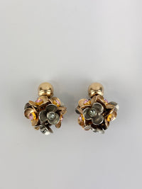 Silver & Gold Tone Rhinestone Tribal Flower Petals Earrings