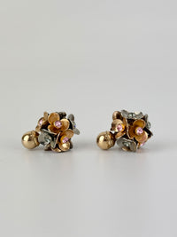 Silver & Gold Tone Rhinestone Tribal Flower Petals Earrings