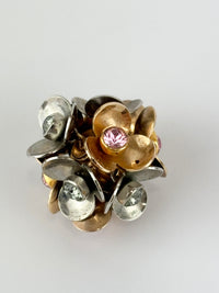 Silver & Gold Tone Rhinestone Tribal Flower Petals Earrings