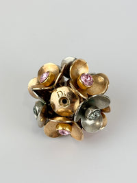 Silver & Gold Tone Rhinestone Tribal Flower Petals Earrings