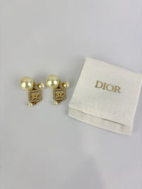 Faux Pearl Crystal Star Square Tribales Earrings Gold