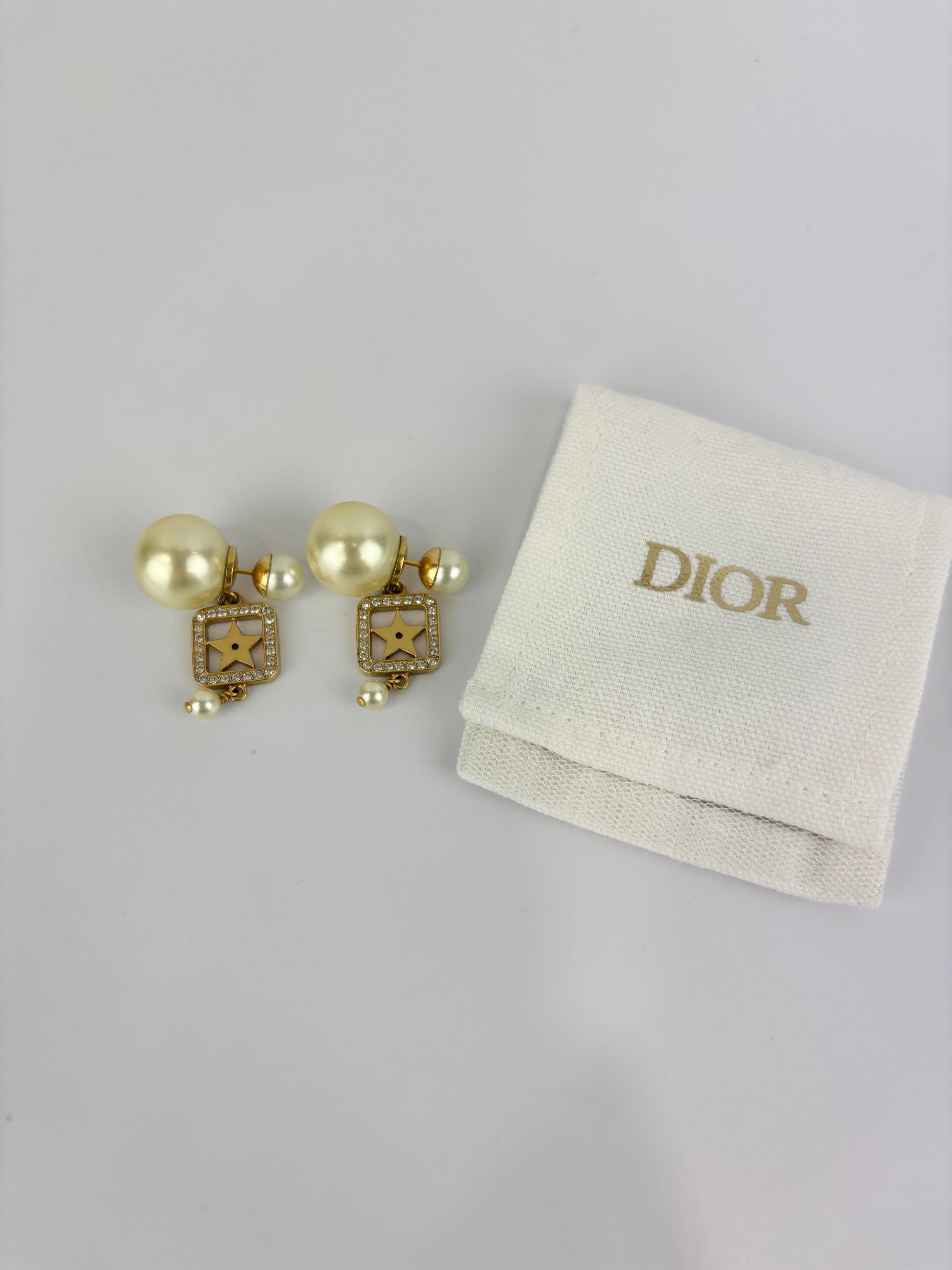 Faux Pearl Crystal Star Square Tribales Earrings Gold
