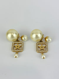 Faux Pearl Crystal Star Square Tribales Earrings Gold