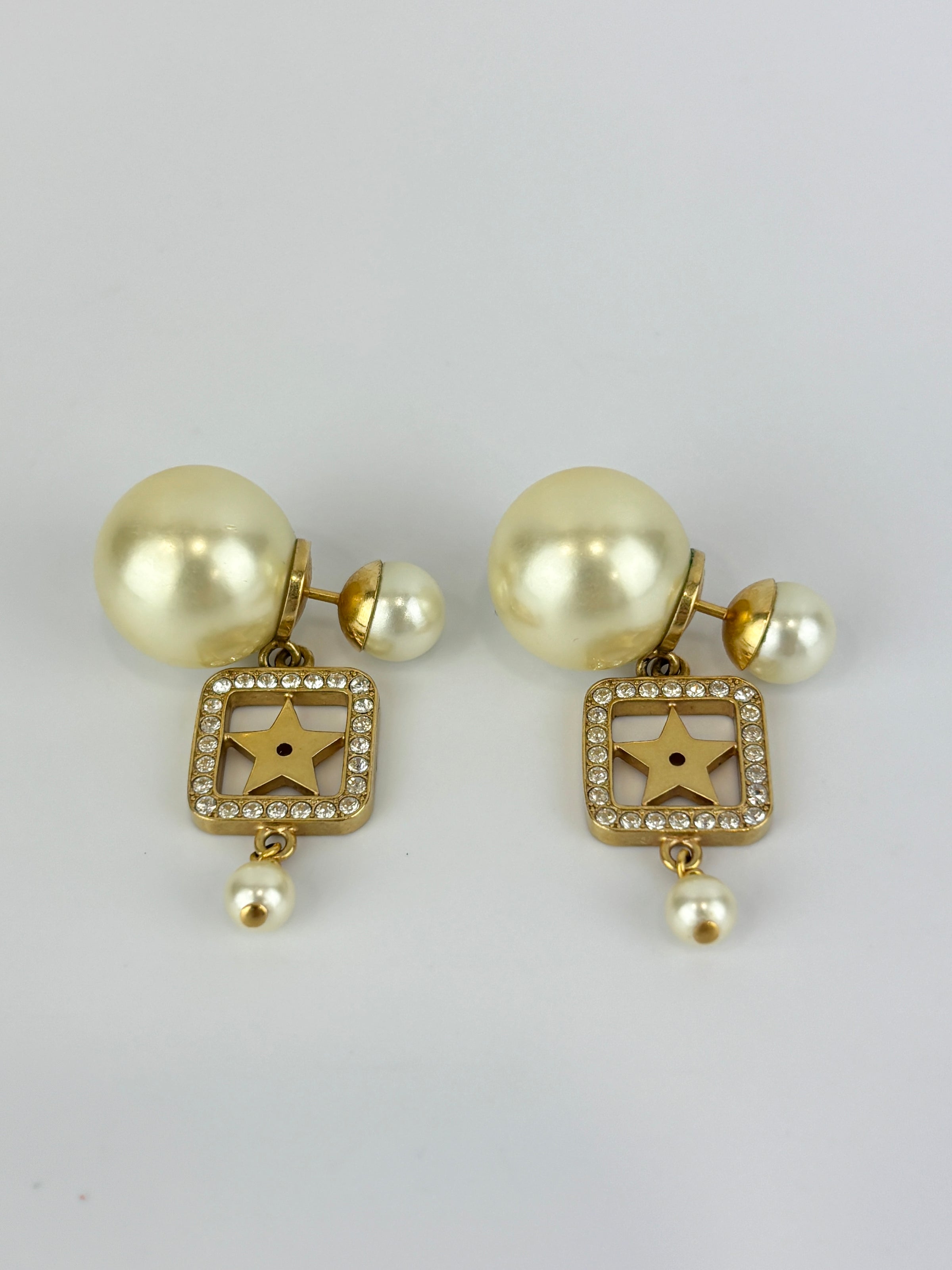 Faux Pearl Crystal Star Square Tribales Earrings Gold