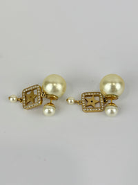Faux Pearl Crystal Star Square Tribales Earrings Gold