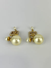Faux Pearl Crystal Star Square Tribales Earrings Gold
