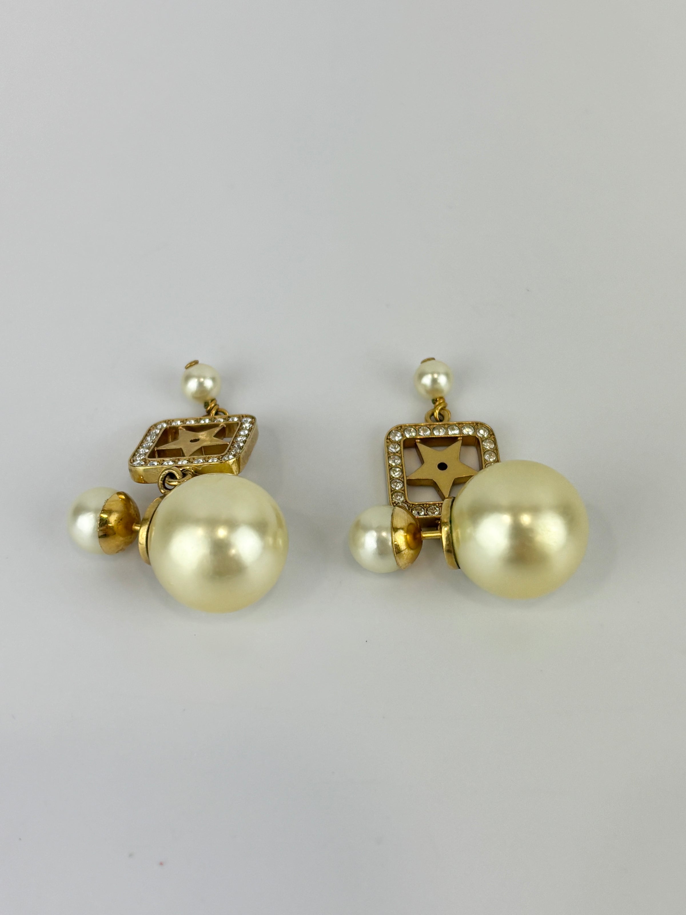 Faux Pearl Crystal Star Square Tribales Earrings Gold