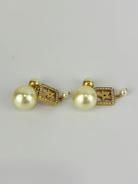 Faux Pearl Crystal Star Square Tribales Earrings Gold