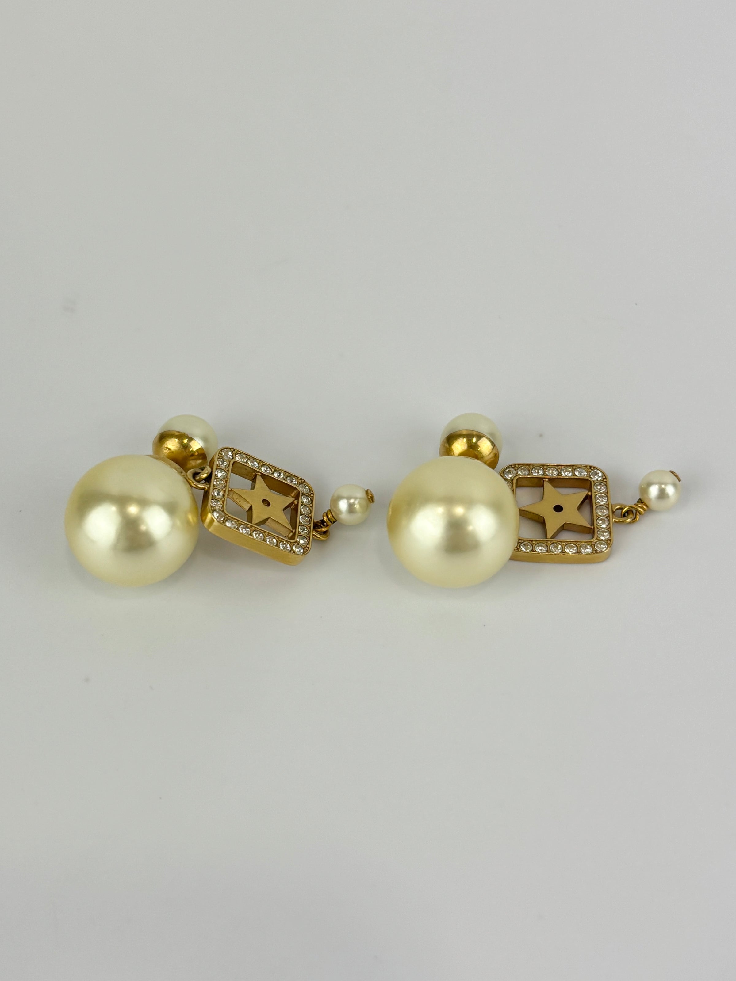 Faux Pearl Crystal Star Square Tribales Earrings Gold