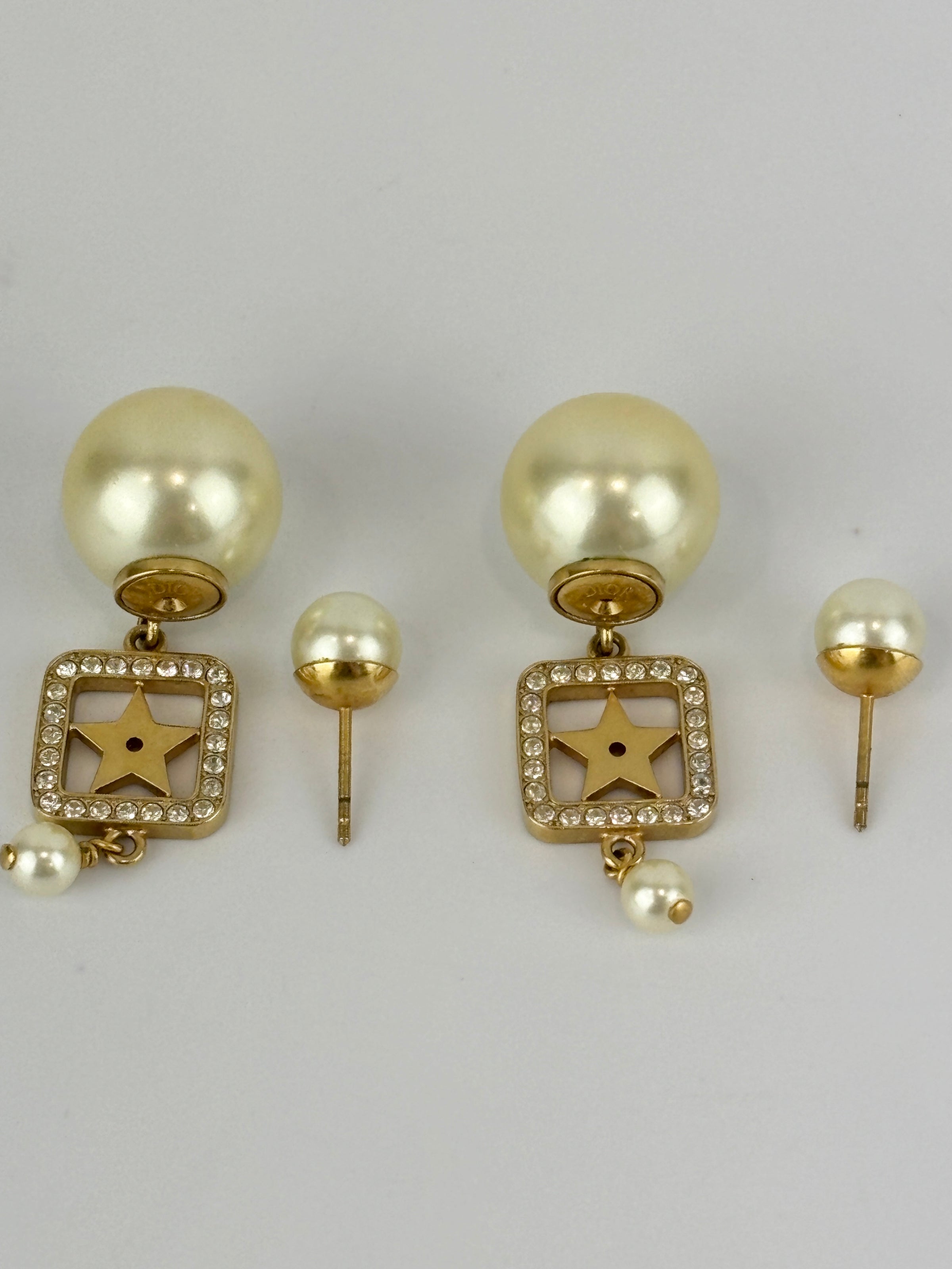 Faux Pearl Crystal Star Square Tribales Earrings Gold