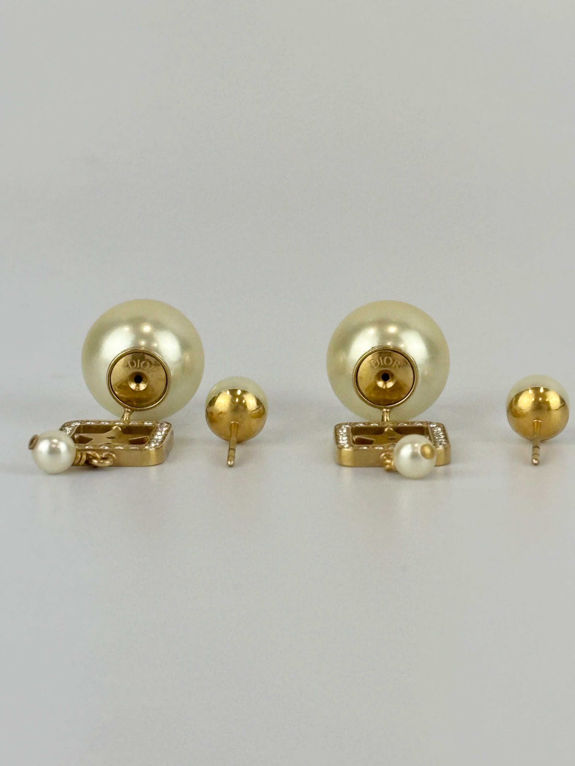 Faux Pearl Crystal Star Square Tribales Earrings Gold