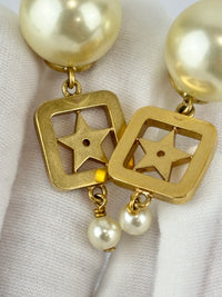 Faux Pearl Crystal Star Square Tribales Earrings Gold