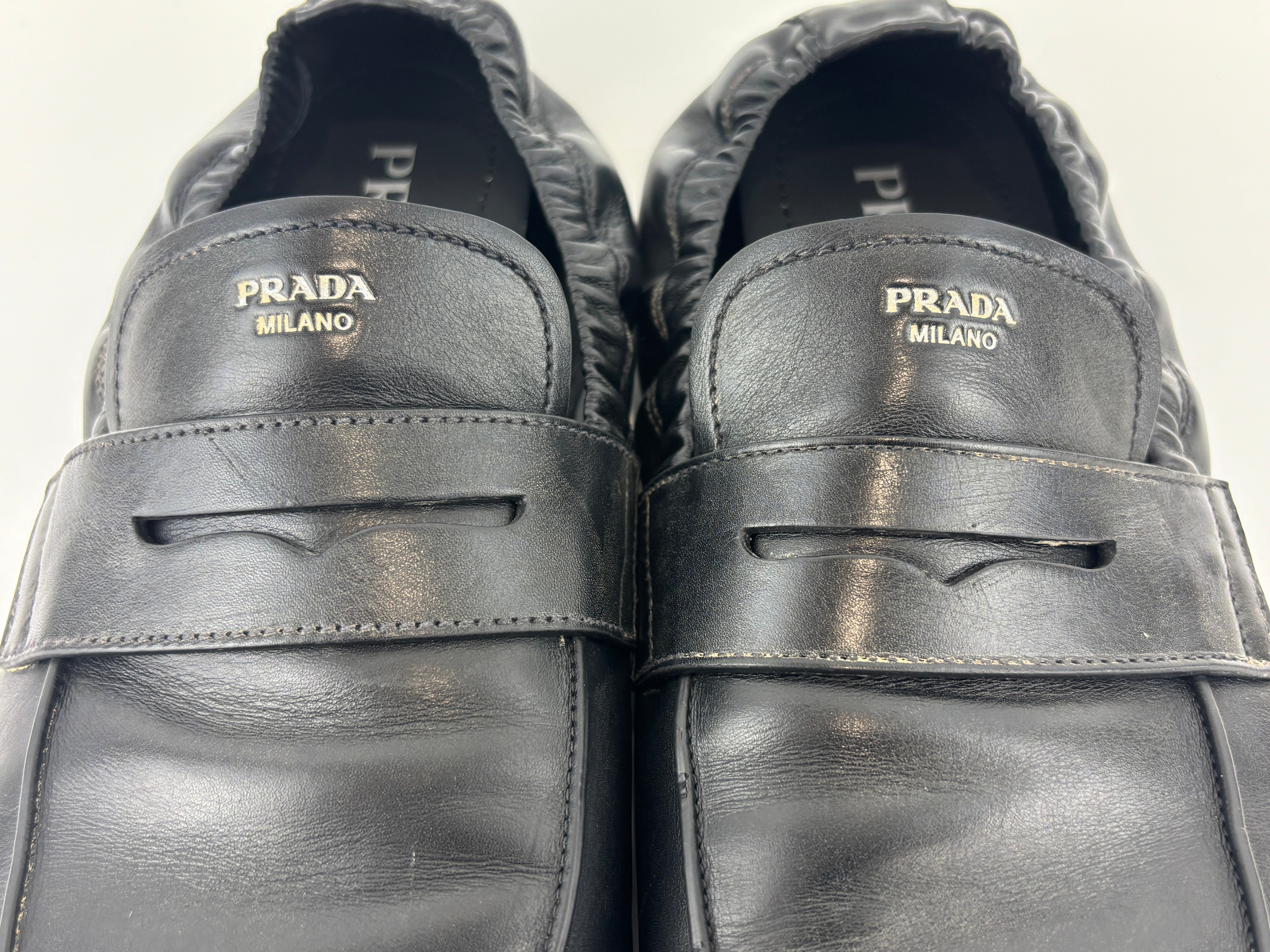Prada Shuffle Antiqued Leather Loafers Size 9.5 – Glampot