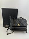 Large Business Affinity Black Caviar Flap Bag with Top Handle