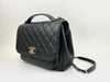 Large Business Affinity Black Caviar Flap Bag with Top Handle