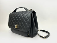 Large Business Affinity Black Caviar Flap Bag with Top Handle