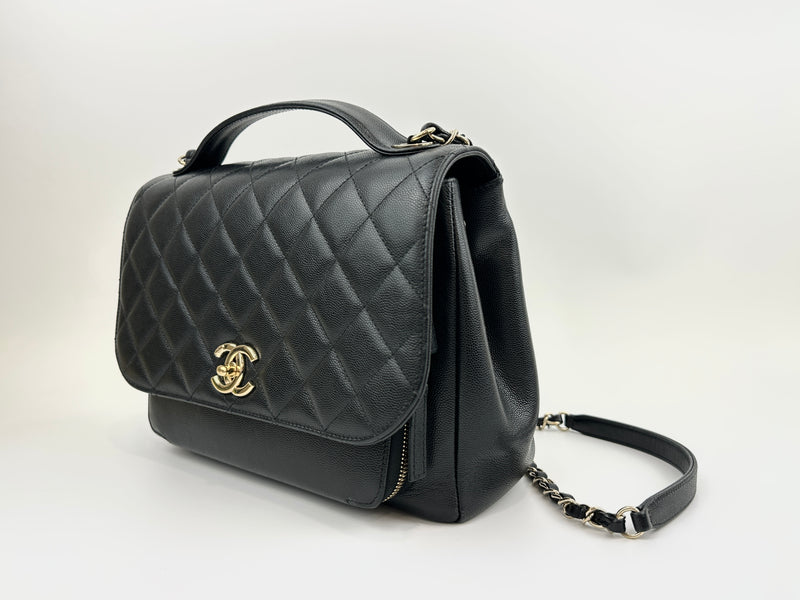 Large Business Affinity Black Caviar Flap Bag with Top Handle