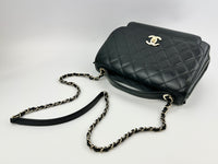 Large Business Affinity Black Caviar Flap Bag with Top Handle