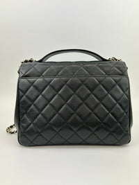 Large Business Affinity Black Caviar Flap Bag with Top Handle