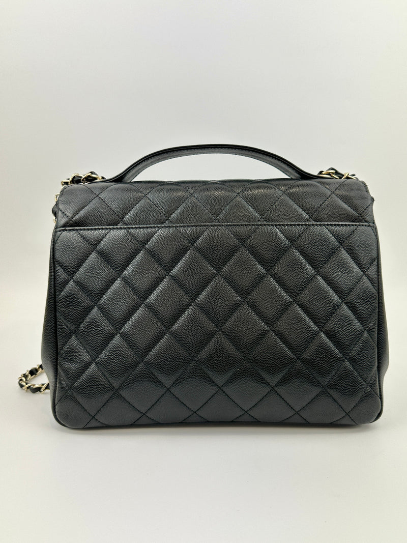 Large Business Affinity Black Caviar Flap Bag with Top Handle
