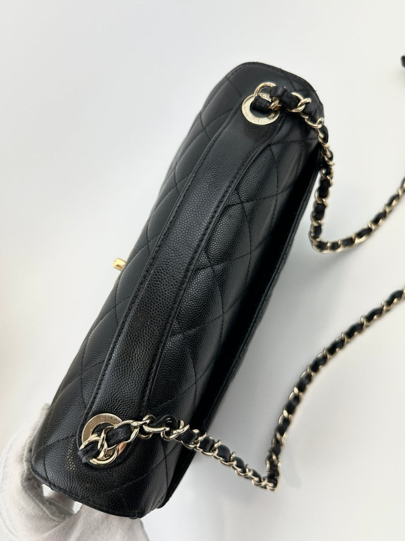 Large Business Affinity Black Caviar Flap Bag with Top Handle