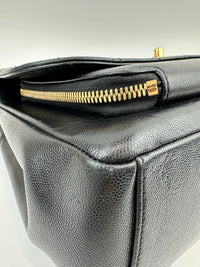 Large Business Affinity Black Caviar Flap Bag with Top Handle