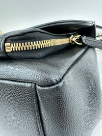 Large Business Affinity Black Caviar Flap Bag with Top Handle
