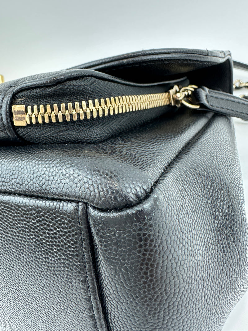 Large Business Affinity Black Caviar Flap Bag with Top Handle