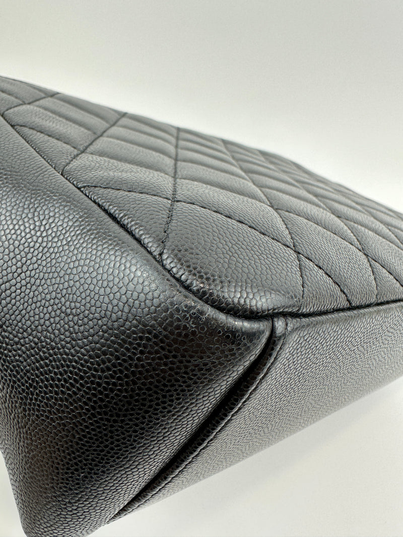 Large Business Affinity Black Caviar Flap Bag with Top Handle