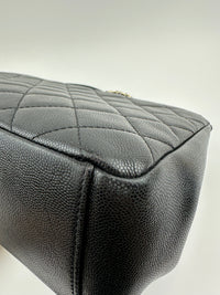 Large Business Affinity Black Caviar Flap Bag with Top Handle