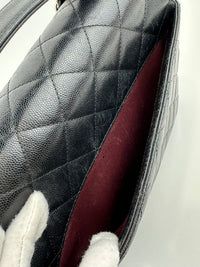 Large Business Affinity Black Caviar Flap Bag with Top Handle