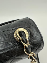 Large Business Affinity Black Caviar Flap Bag with Top Handle