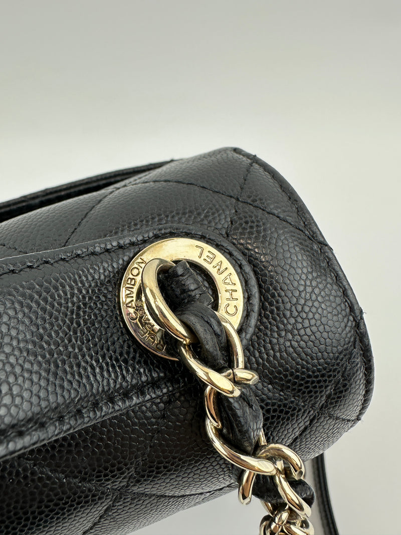 Large Business Affinity Black Caviar Flap Bag with Top Handle
